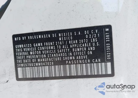 2021 Volkswagen Jetta 1.4T Sel from USA, damaged, VIN 3VWE57BU2MM047028